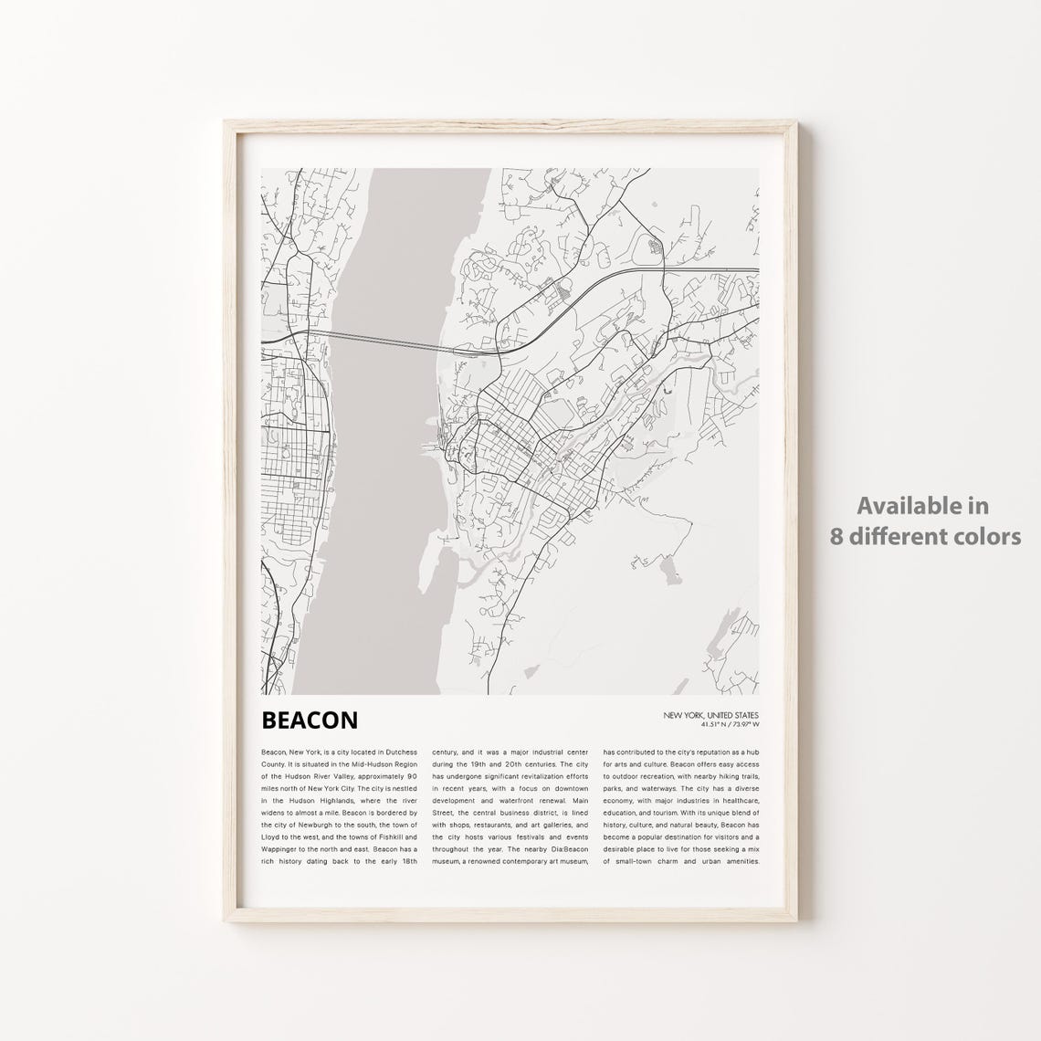 Beacon Map Print Travel Wall Decor Art New York Housewarming Gift Personalized Poster