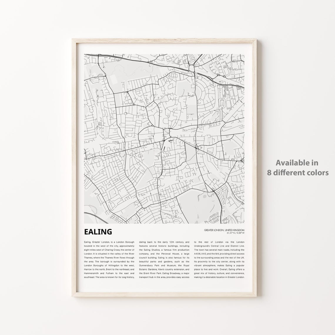 Ealing Map Print Travel Wall Decor Art Greater London Housewarming Gift