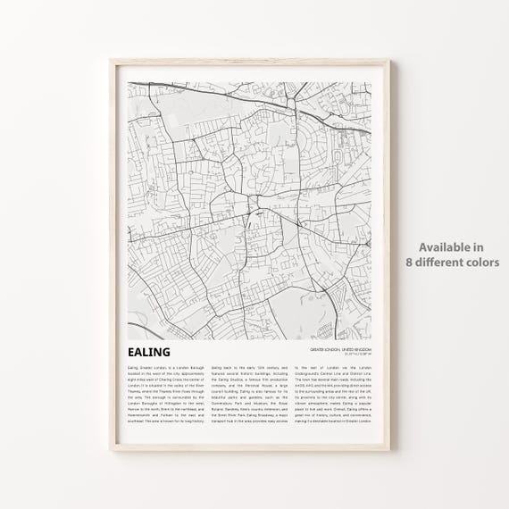 Ealing Map Print Travel Wall Decor Art Greater London Housewarming Gift