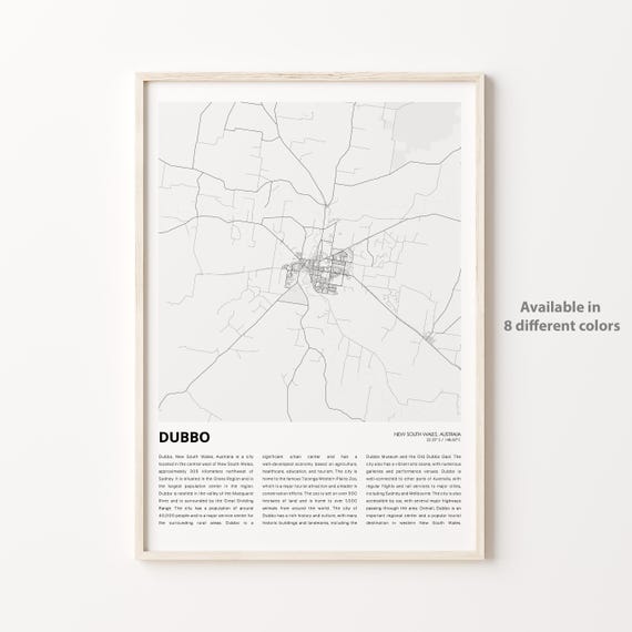Dubbo Map Print Travel Wall Decor Art New South Wales Housewarming Gift
