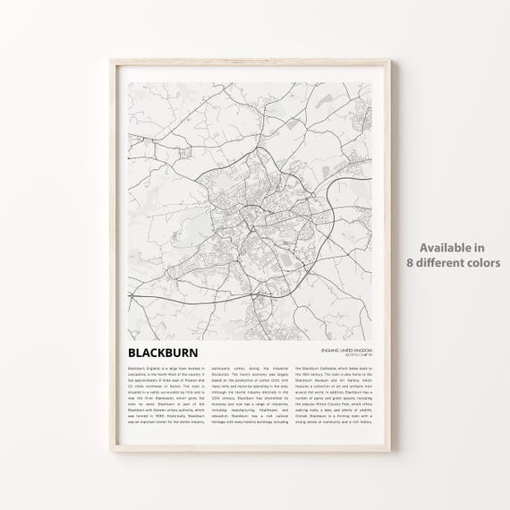 Blackburn Map Print Travel Wall Decor Art England Housewarming Gift