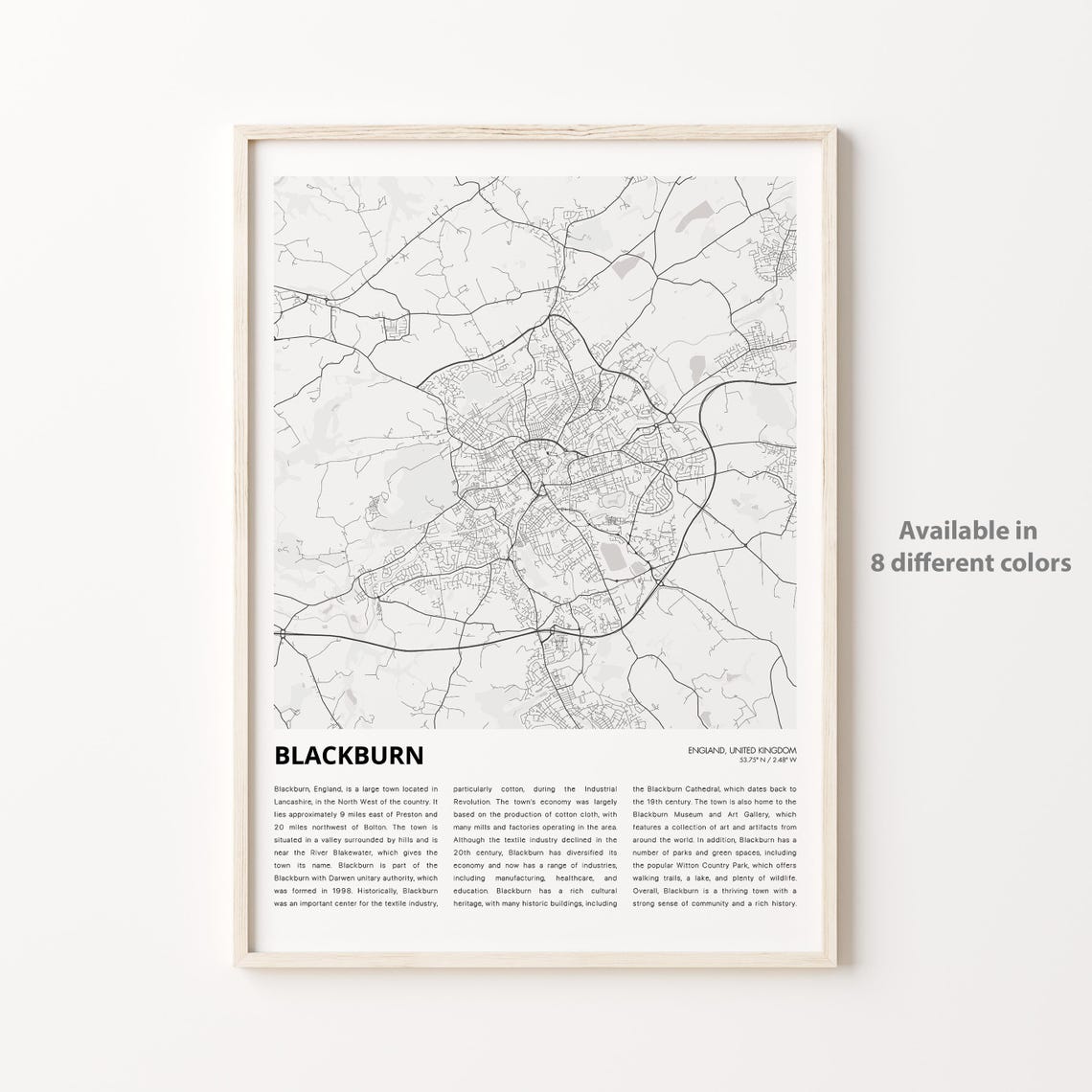 Blackburn Map Print Travel Wall Decor Art England Housewarming Gift