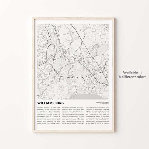 Williamsburg Virginia Minimalist City Map Travel Poster For Home Decor