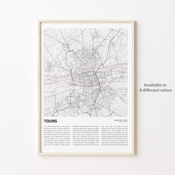 Tours France Minimalist City Map Travel Guide Art Poster Gift