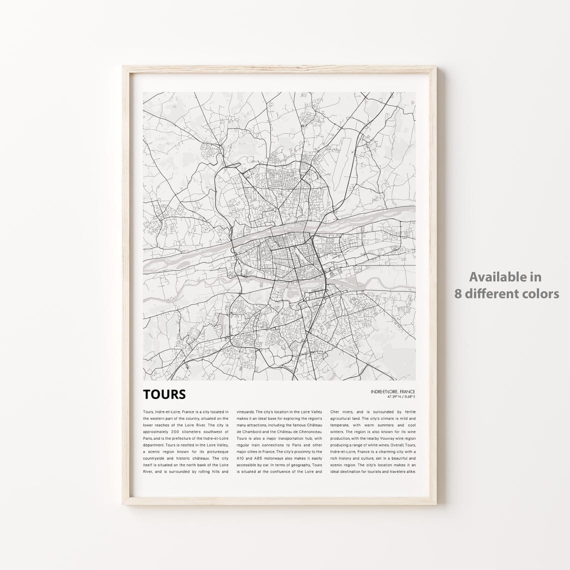 Tours France Minimalist City Map Travel Guide Art Poster Gift