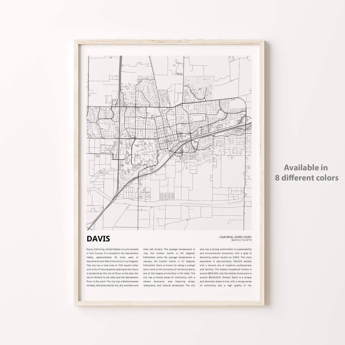 Davis California Sacramento Valley Minimalist City Map Poster