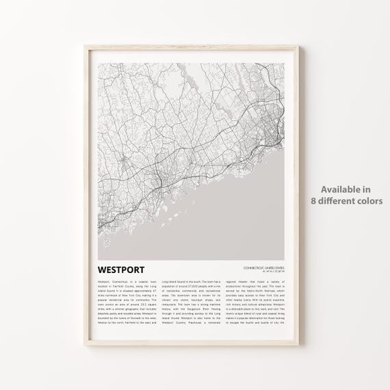 Westport Map Print Travel Wall Decor Art Connecticut Housewarming Gift