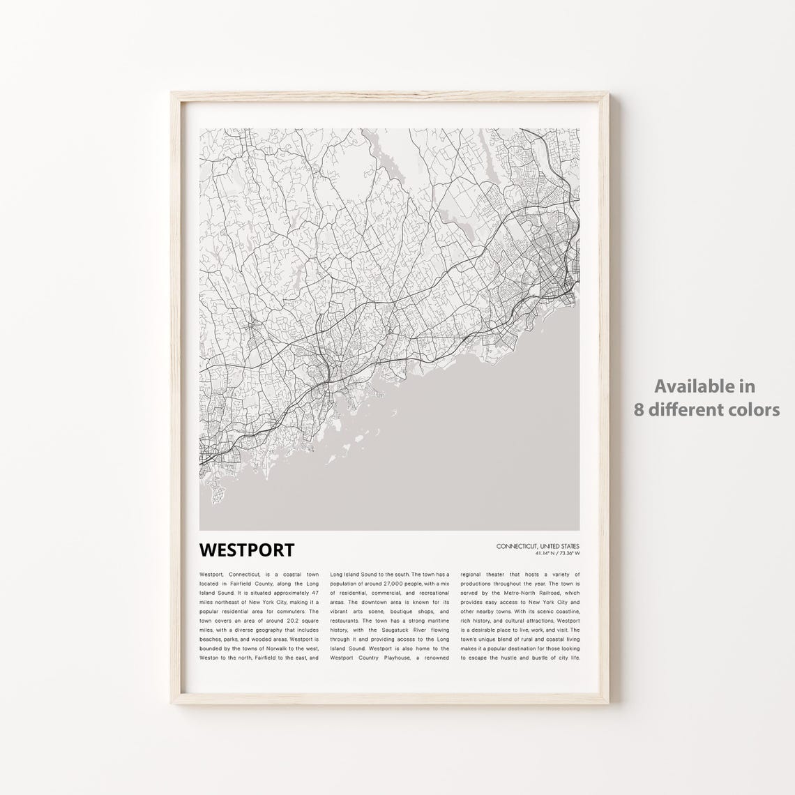 Westport Map Print Travel Wall Decor Art Connecticut Housewarming Gift