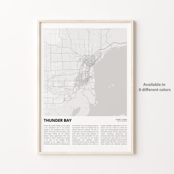 Thunder Bay Ontario Canada Minimalist City Map Travel Poster Wall Decor