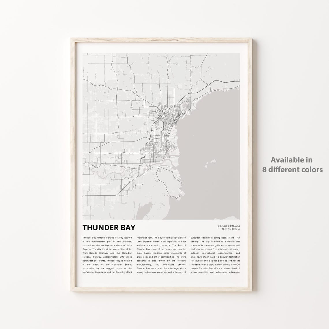 Thunder Bay Ontario Canada Minimalist City Map Travel Poster Wall Decor