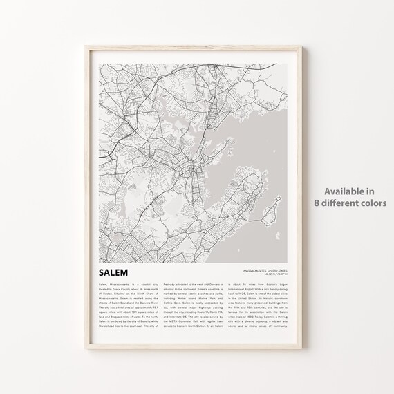 Salem Massachusetts Grey Street Map Coastal City Travel Poster