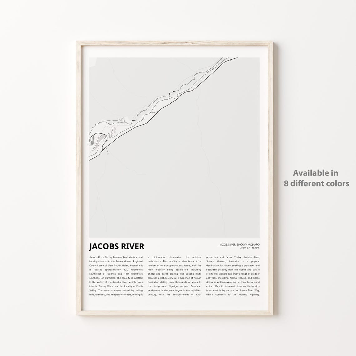 Jacobs River Australia Rural Map Minimalist Line Art Decor Poster