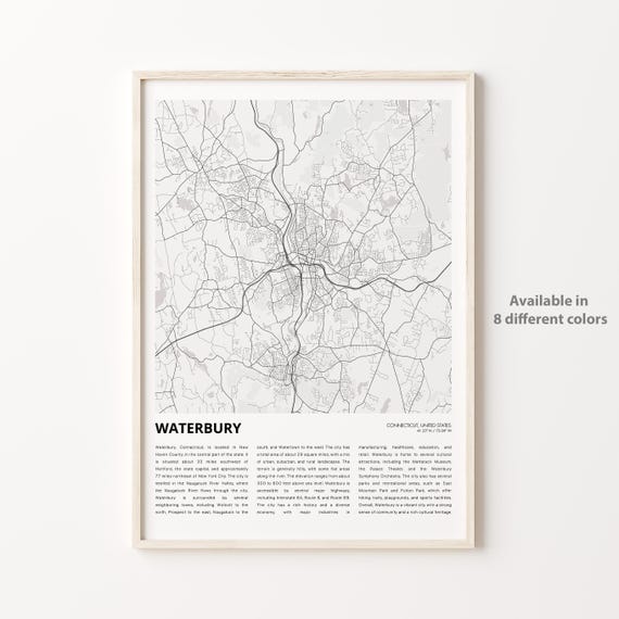 Waterbury Connecticut Minimalist City Map Monochrome Travel Poster
