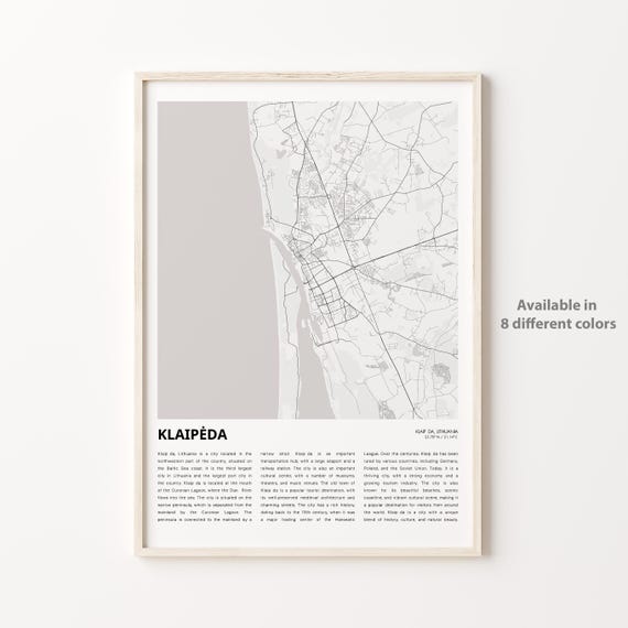 Klaipda Map Print Travel Wall Decor Art Housewarming Gift