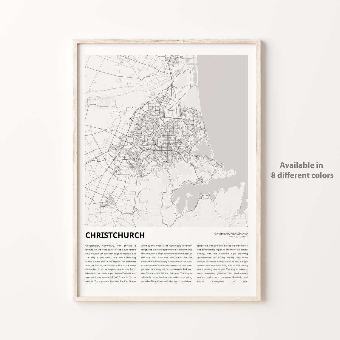 Christchurch Map Print Travel Wall Decor Art Canterbury Housewarming Gift