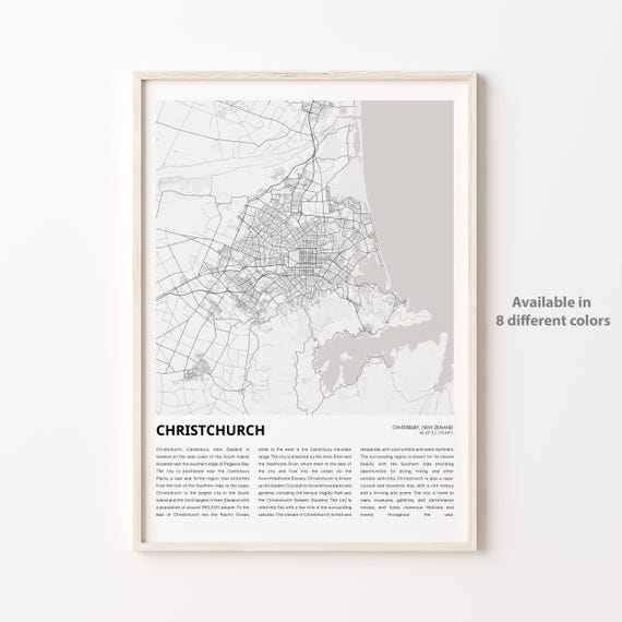 Christchurch Map Print Travel Wall Decor Art Canterbury Housewarming Gift