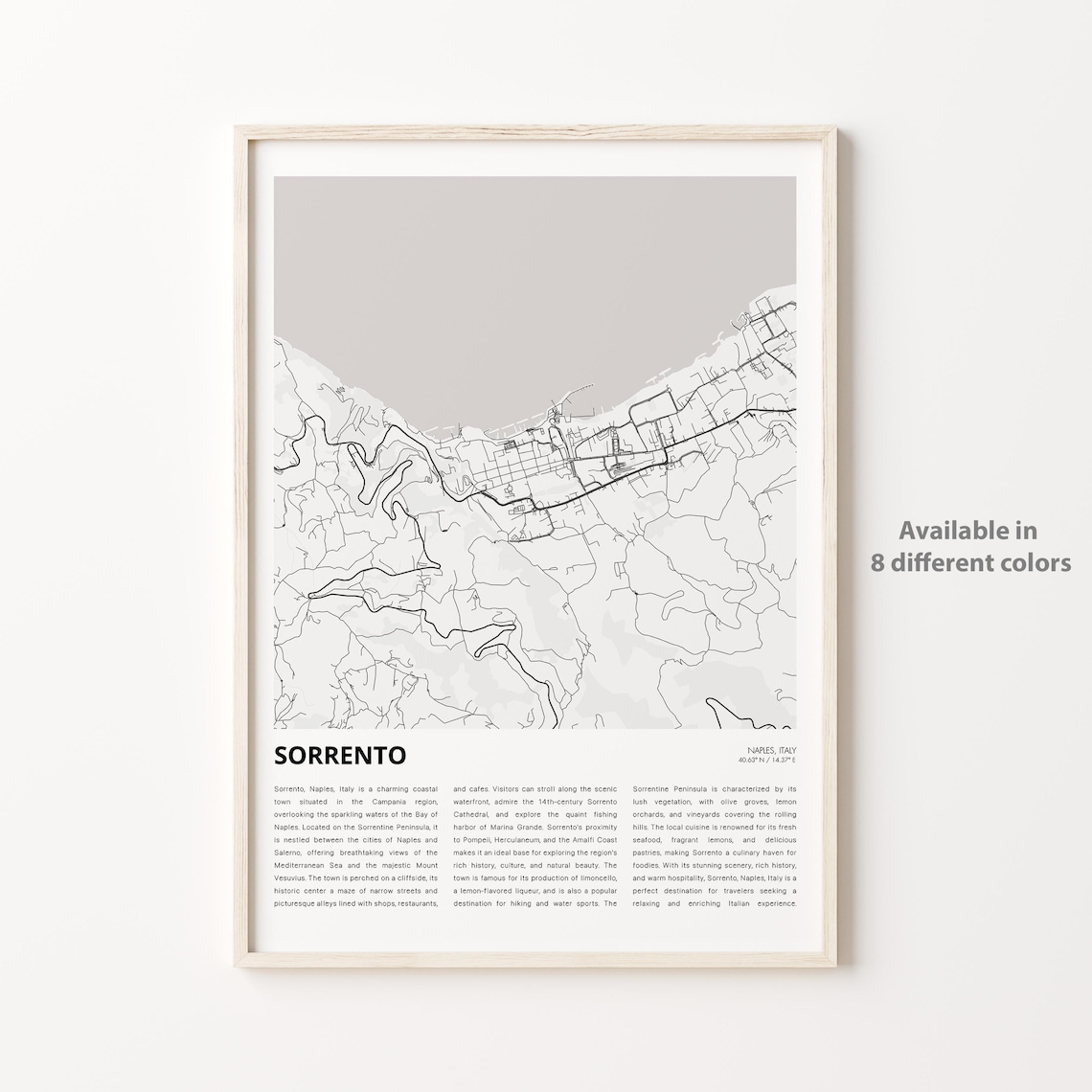Sorrento Naples Italy Minimalist Coastal Street Map Travel Poster