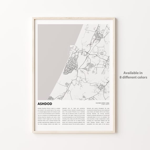 Ashdod Map Print Travel Wall Decor Art Southern District Housewarming Gift Personalized Poster