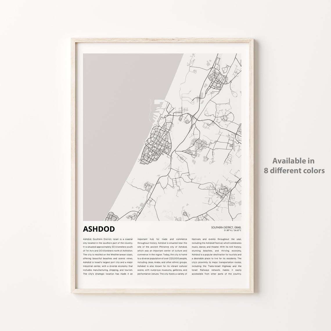 Ashdod Map Print Travel Wall Decor Art Southern District Housewarming Gift Personalized Poster
