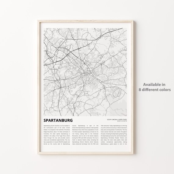 Spartanburg South Carolina City Map Minimalist Travel Art Poster