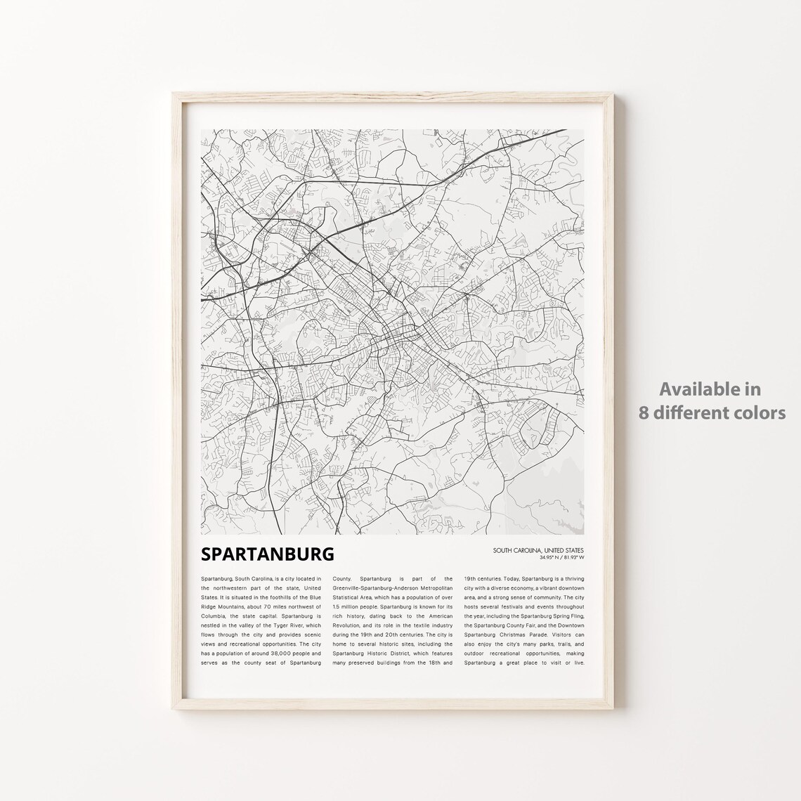 Spartanburg South Carolina City Map Minimalist Travel Art Poster