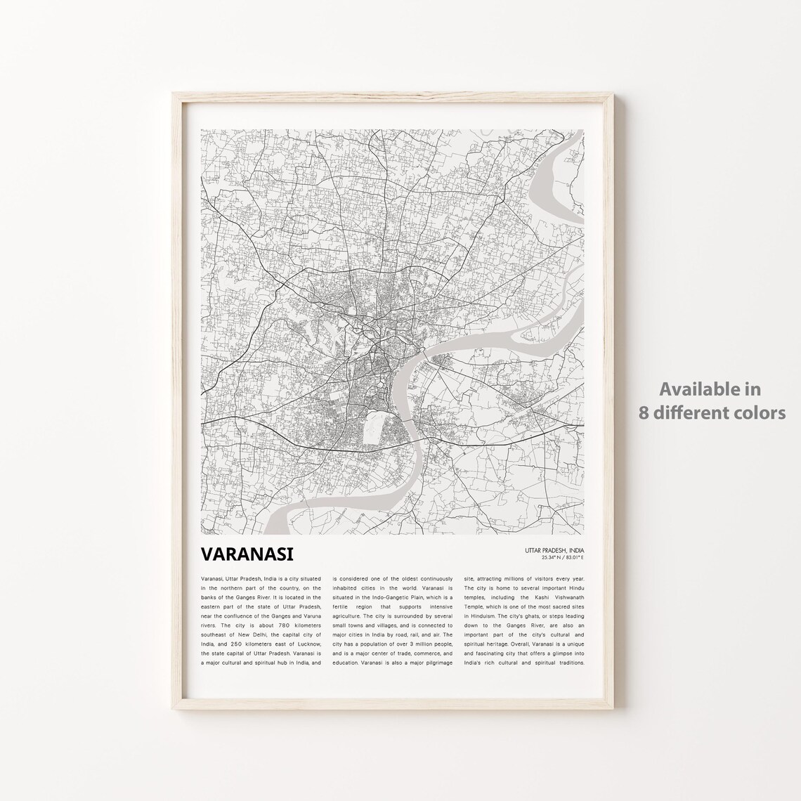 Varanasi India Minimalist City Street Map Vintage Travel Poster