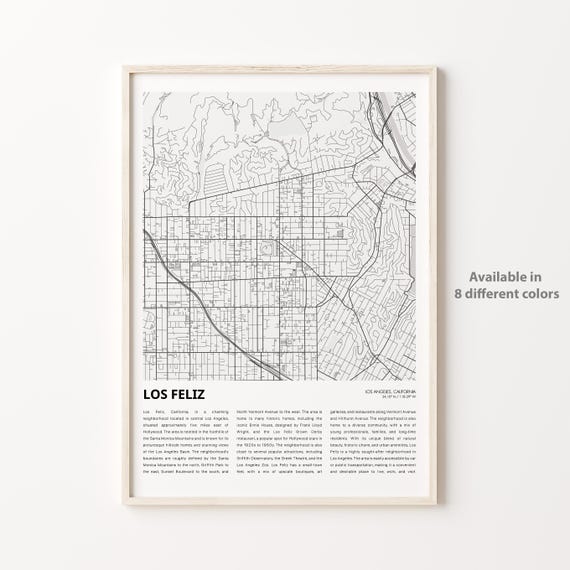 Los Feliz Map Print Travel Wall Decor Art Housewarming Gift