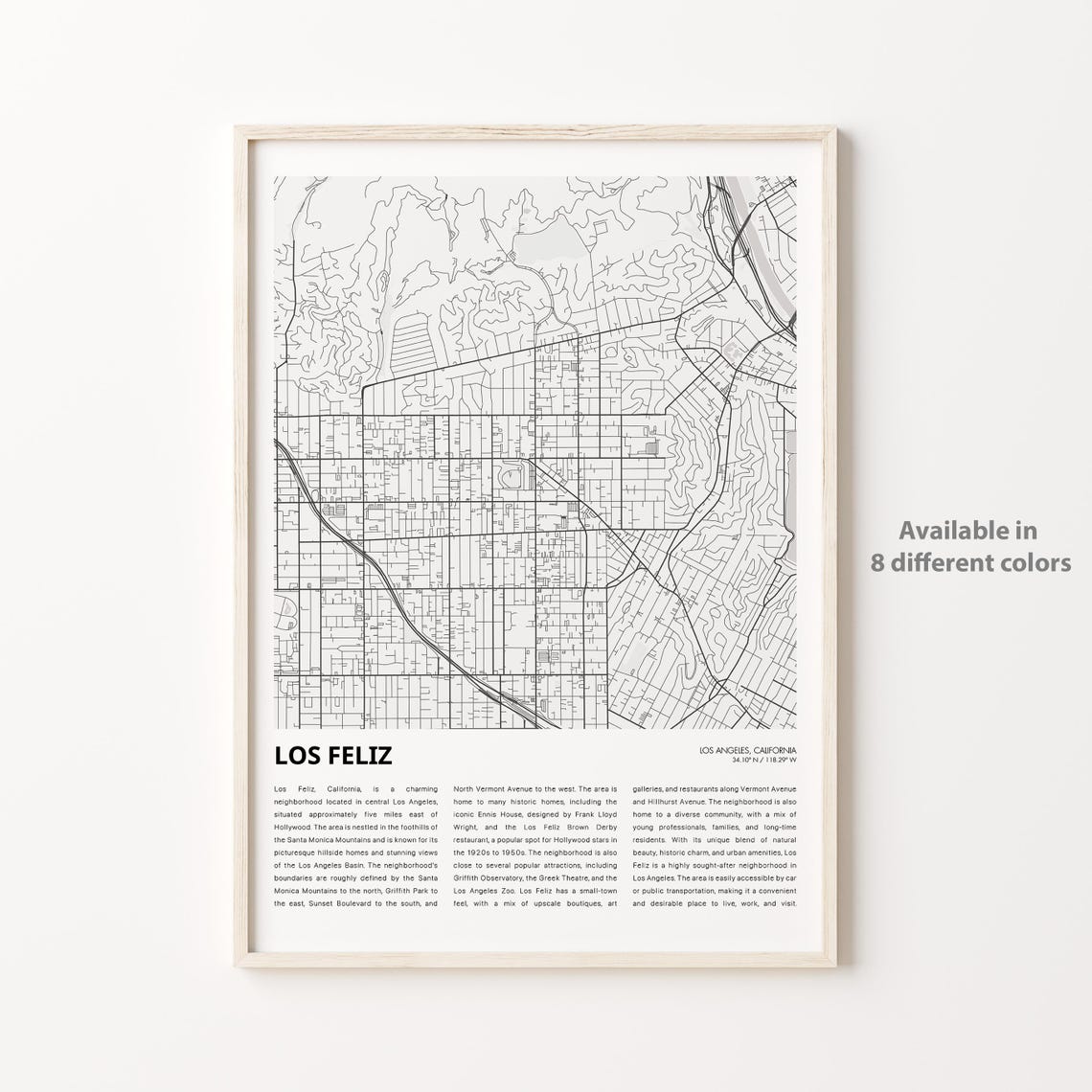 Los Feliz Map Print Travel Wall Decor Art Housewarming Gift