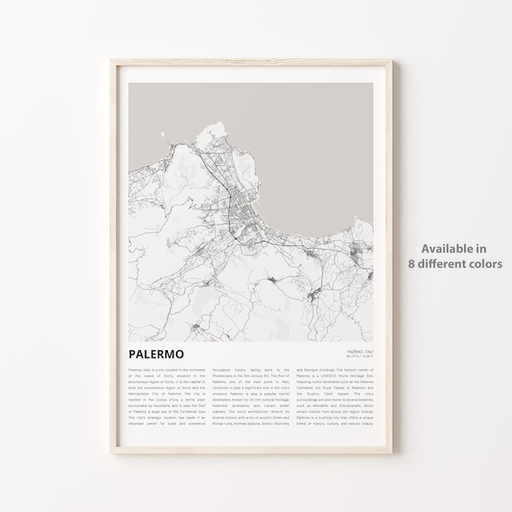 Palermo Sicily Italy Coastal Minimalist City Street Map Poster