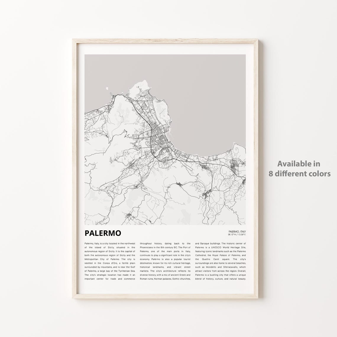 Palermo Sicily Italy Coastal Minimalist City Street Map Poster