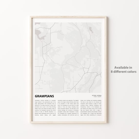 Grampians Victoria Australia Minimalist Mountain Map Travel Poster