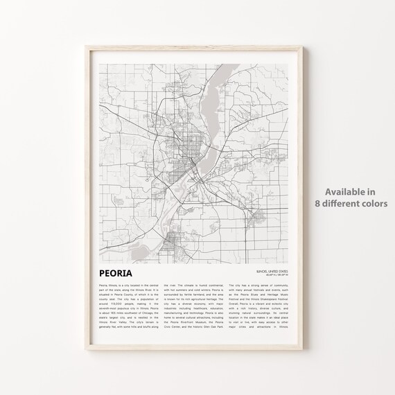 Peoria Illinois Minimalist Street Map Monochrome Travel Poster