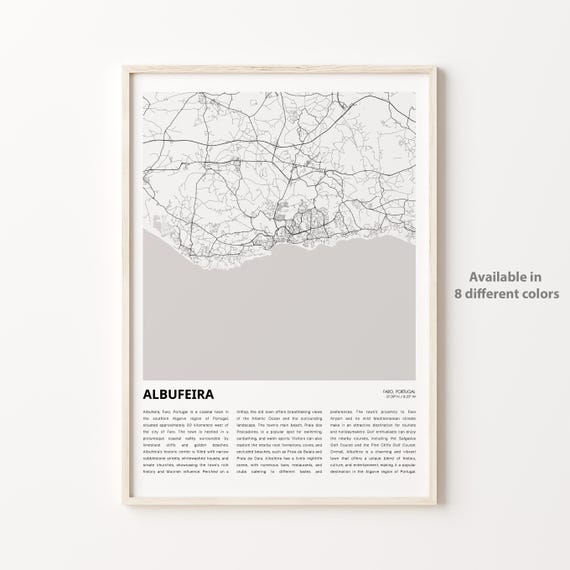 Albufeira Map Print Travel Wall Decor Art Faro Housewarming Gift Poster Minimal