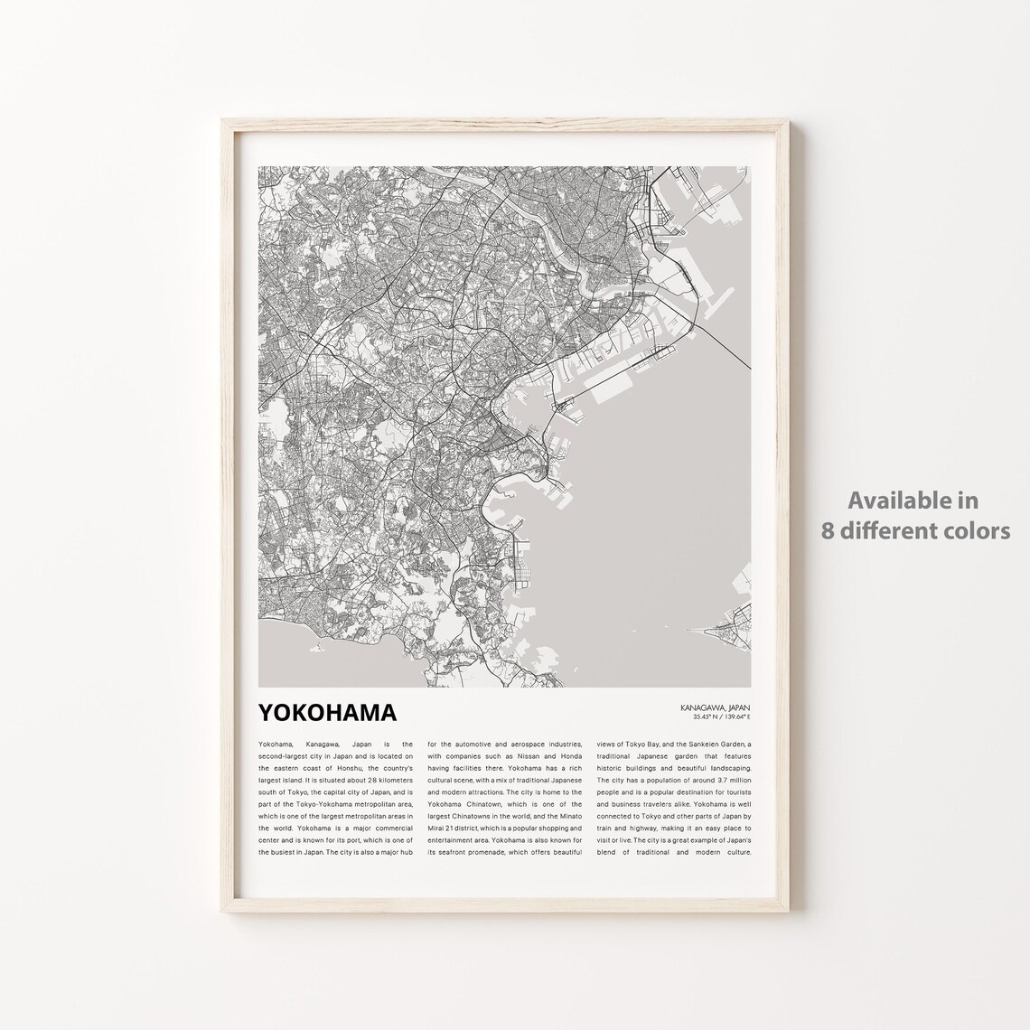 Yokohama Map Travel Poster, Kanagawa Housewarming