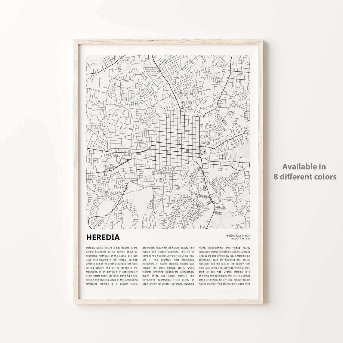 Heredia Costa Rica City Map Monochrome Minimalist Travel Poster