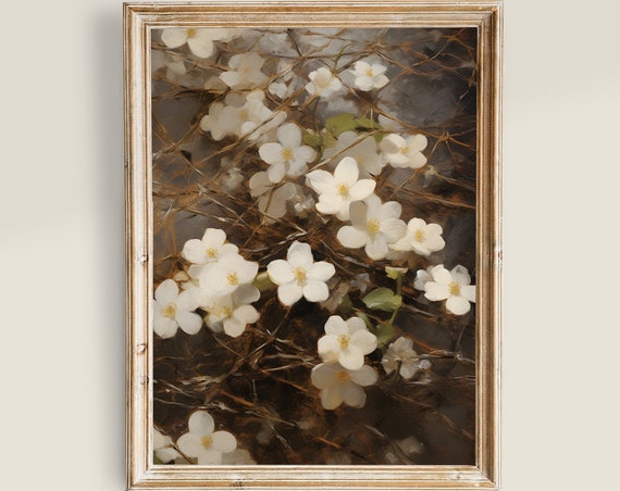 Vintage Botanical Floral Art Print, Dark Academia