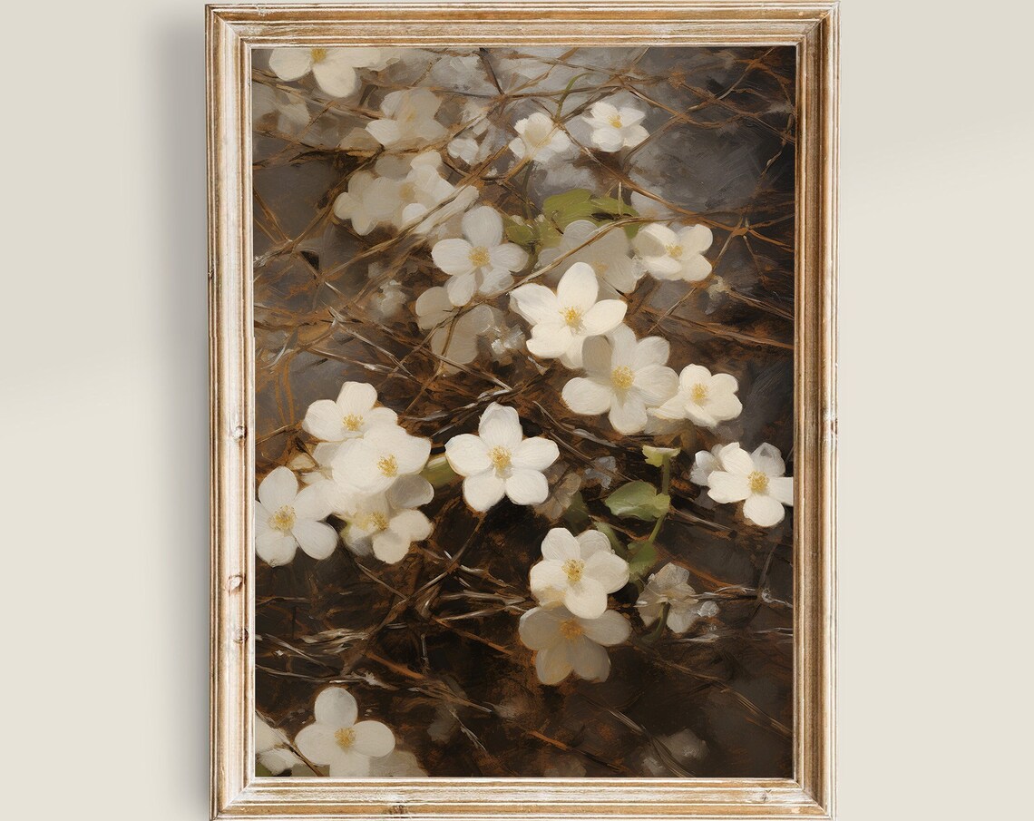 Vintage Botanical Floral Art Print, Dark Academia