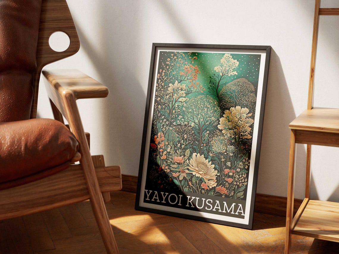 Yayoi Kusama Inspired Midnight Botanical Flower Garden Art Poster - Image 6