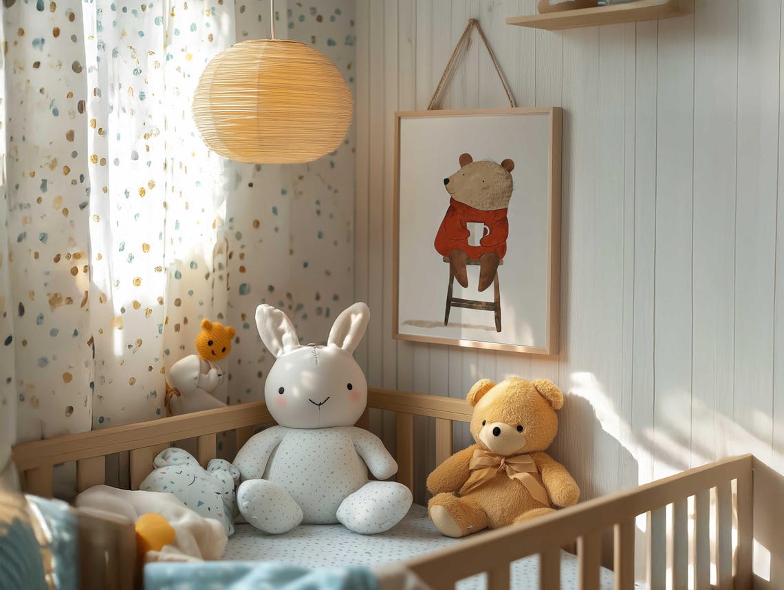 Cozy Little Bear In Red Sweater Sipping Warm Cocoa Nursery Poster - Image 4