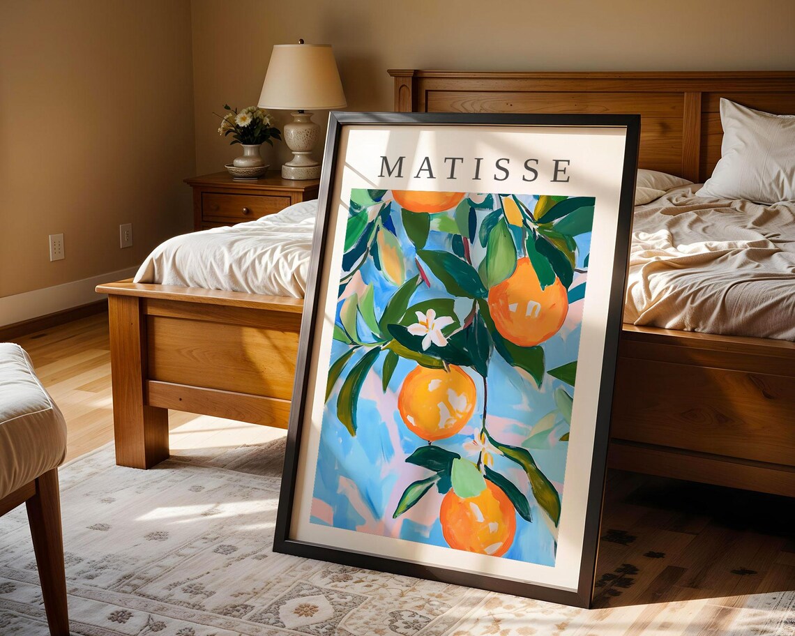 Matisse-Style Orange Tree Branch Blossoms Blue Sky Color Art Poster - Image 4