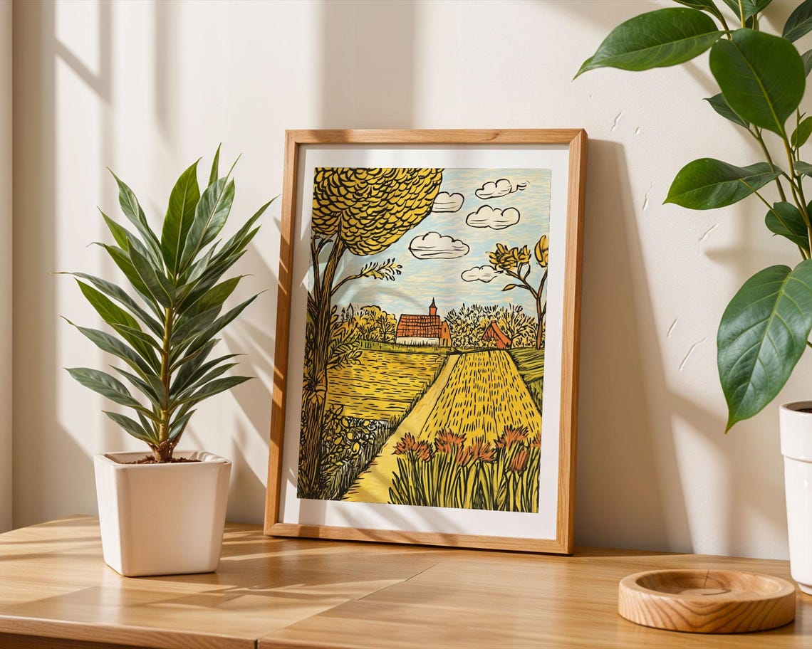 Van Gogh Style Farmhouse Path Through Golden Countryside Poster - Image 6