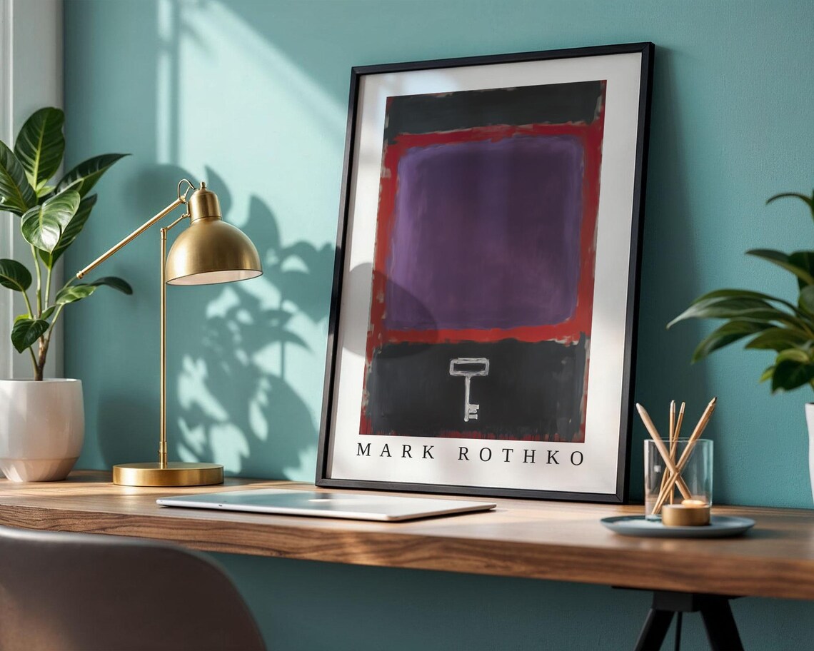 Mark Rothko Small White Key Over Purple and Red Color Blocks Poster - Image 2