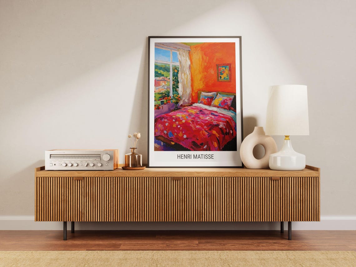 Bold Matisse Style Vibrant Orange Bedroom Interior Art Poster - Image 4