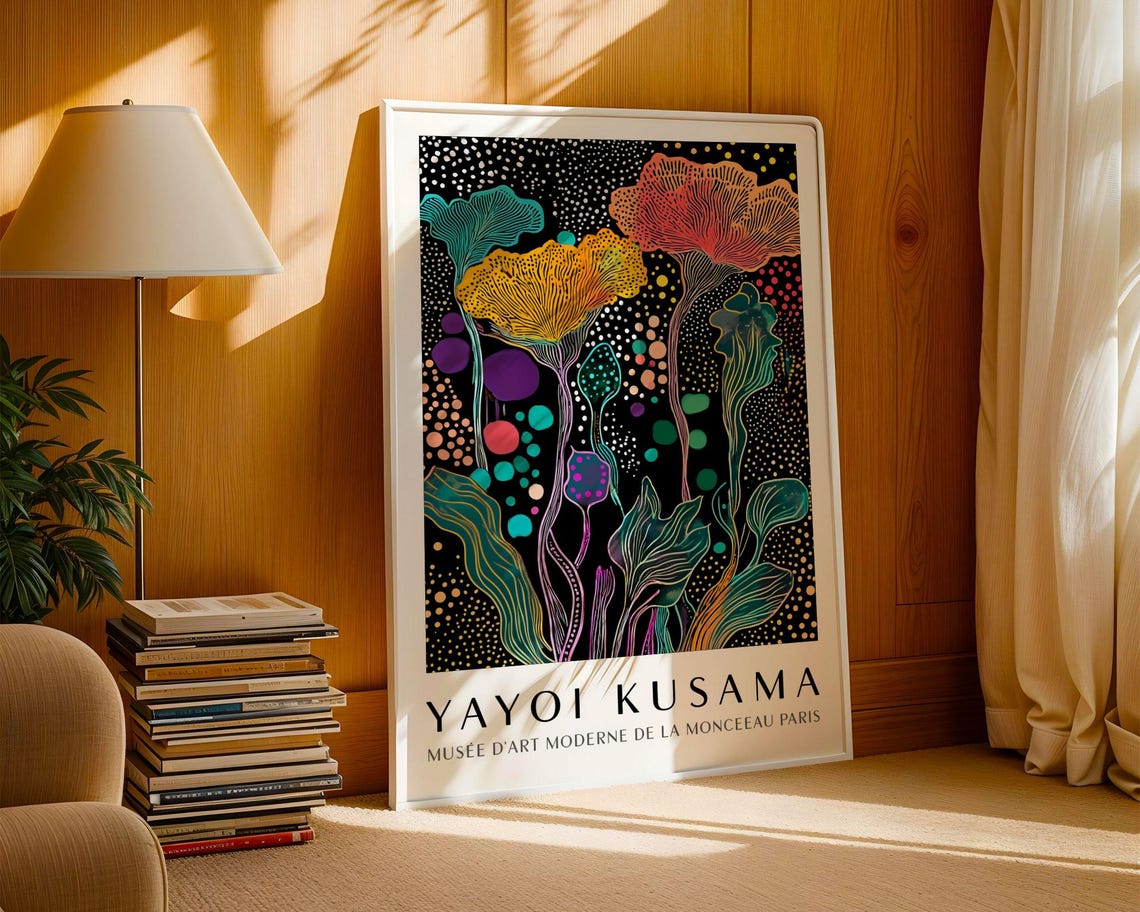 Yayoi Kusama Colorful Coral Bloom Dotted Night Museum Poster - Image 3