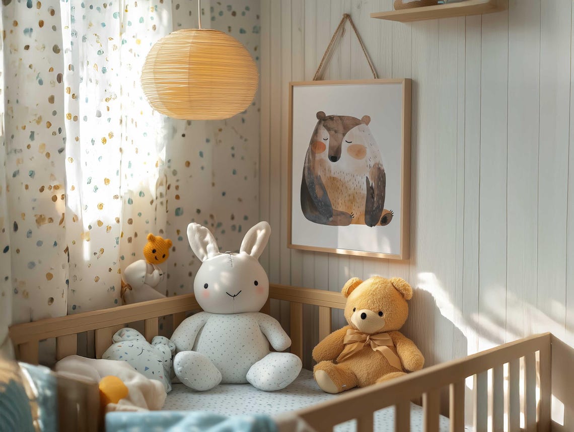 Sleepy Watercolor Bear Resting Peacefully Cozy Nursery Poster - Image 4