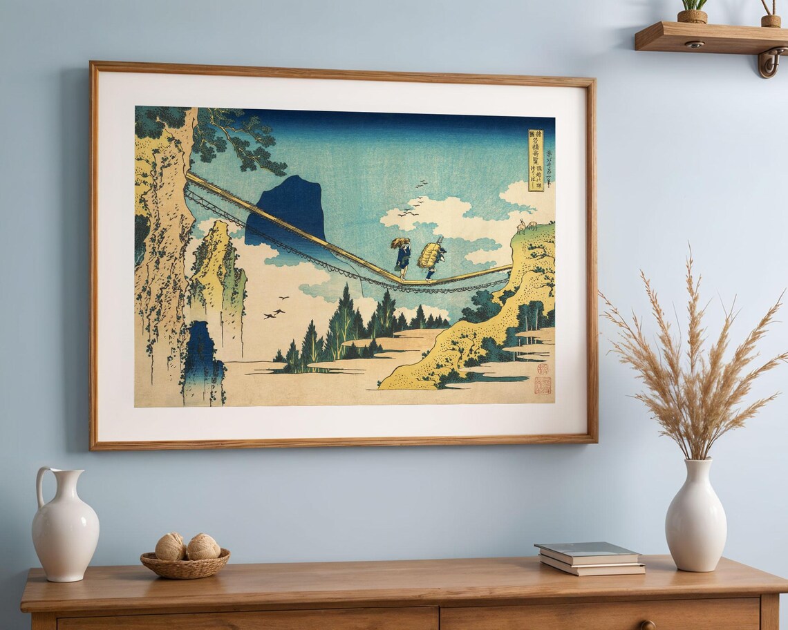 Hokusai The Suspension Bridge Japanese Ukiyo-e Woodblock Art Poster - Image 4