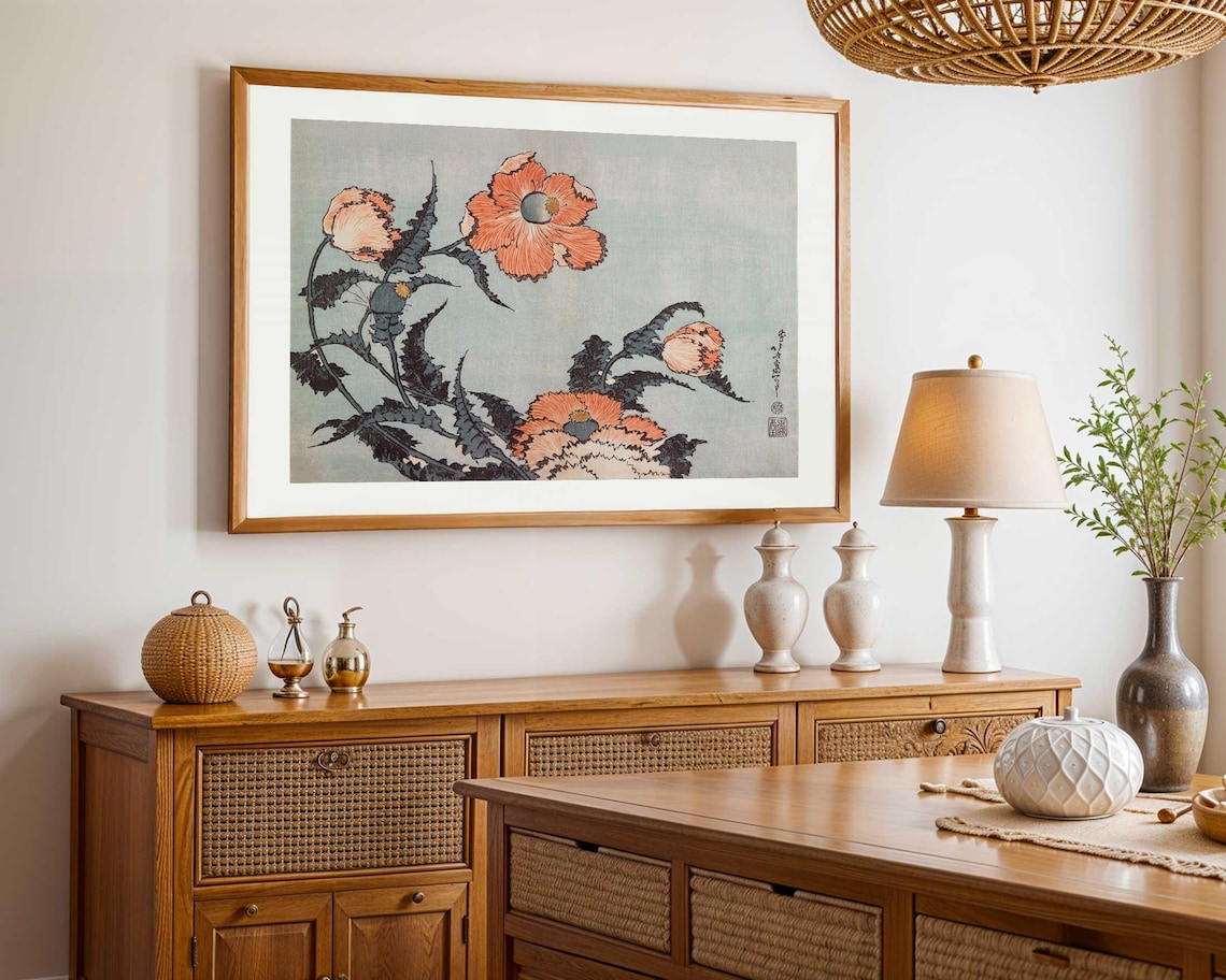 Katsushika Hokusai Poppies, Japanese Ukiyo-E Art - Image 3