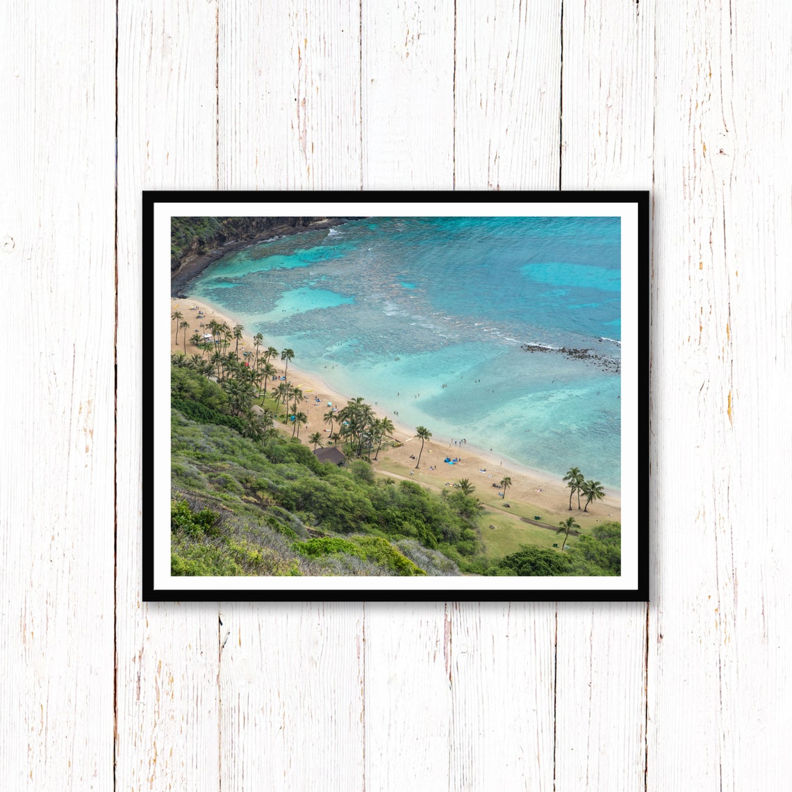Hanauma Bay Aerial Crescent Beach Turquoise Water Hawaii Poster - Image 2