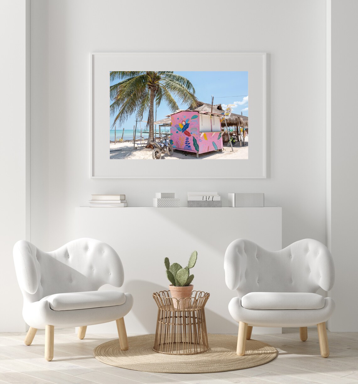 Pink Beach Hut Art Print, Isla Holbox Beach Scene - Image 2