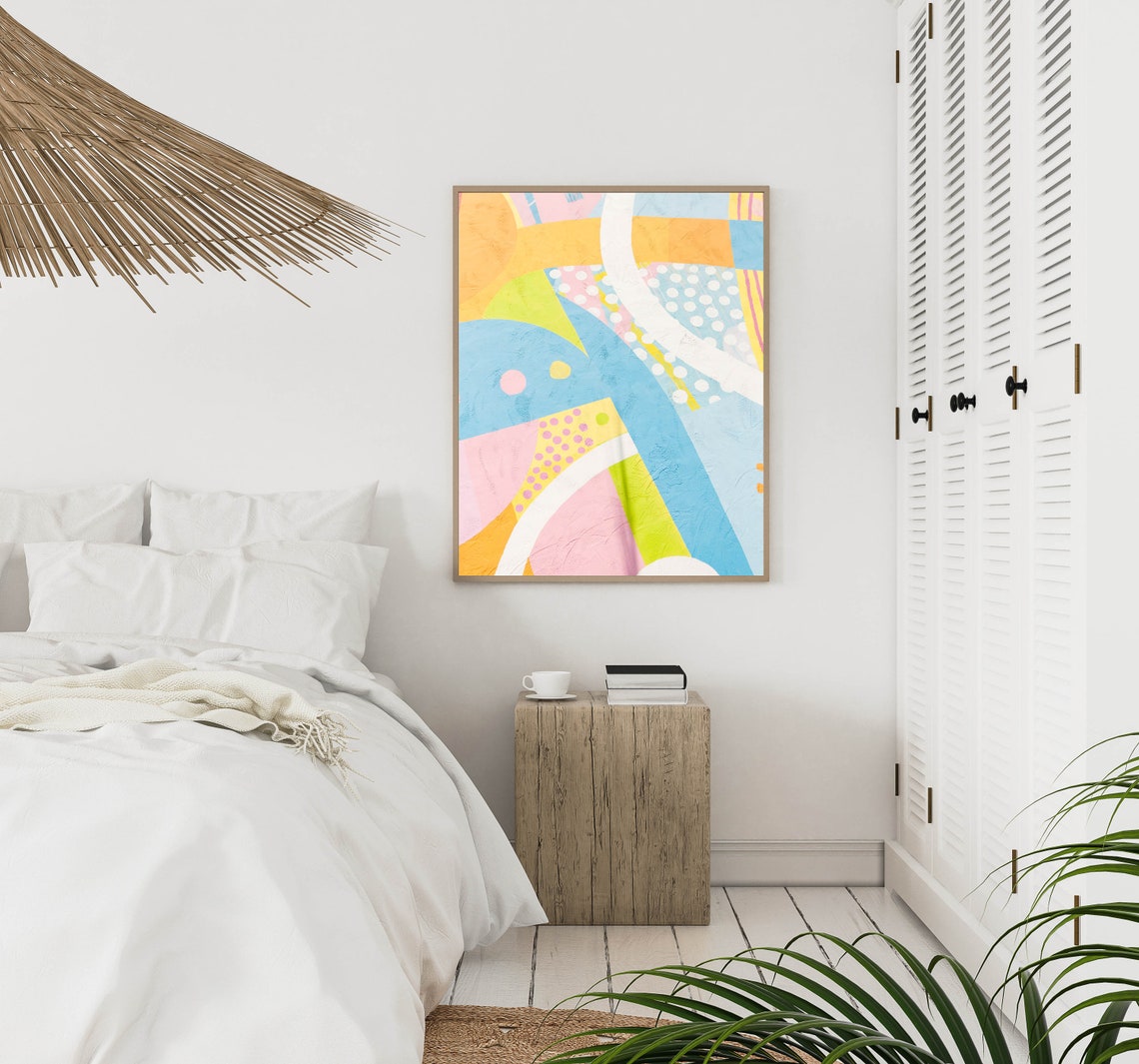 Pastel Colorful Abstract Geometric Mural Art with Polka Dots Poster - Image 2